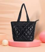 Uno Black Quilted Polyester Diamond Self Design Handheld Bag