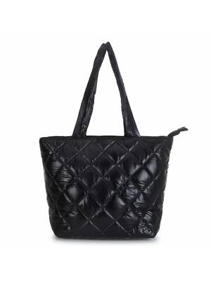 Uno Black Quilted Polyester Diamond Self Design Handheld Bag 2