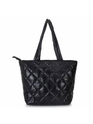 Uno Black Quilted Polyester Diamond Self Design Handheld Bag 4