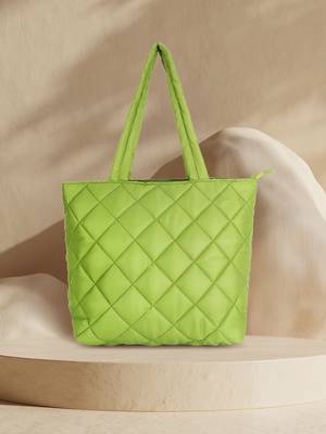 Uno Parrot Green  Quilted Polyester Diamond Self Design Handheld Bag 1