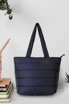 Uno Black Quilted Polyester Striped Self Design Handheld Bag