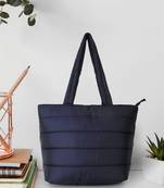 Uno Black Quilted Polyester Striped Self Design Handheld Bag