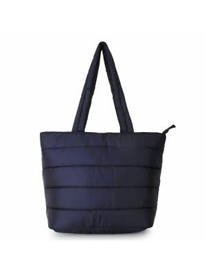 Uno Black Quilted Polyester Striped Self Design Handheld Bag 2