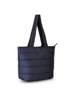 Uno Black Quilted Polyester Striped Self Design Handheld Bag 3
