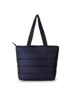 Uno Black Quilted Polyester Striped Self Design Handheld Bag 4