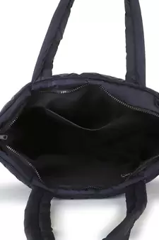 Uno Black Quilted Polyester Striped Self Design Handheld Bag
