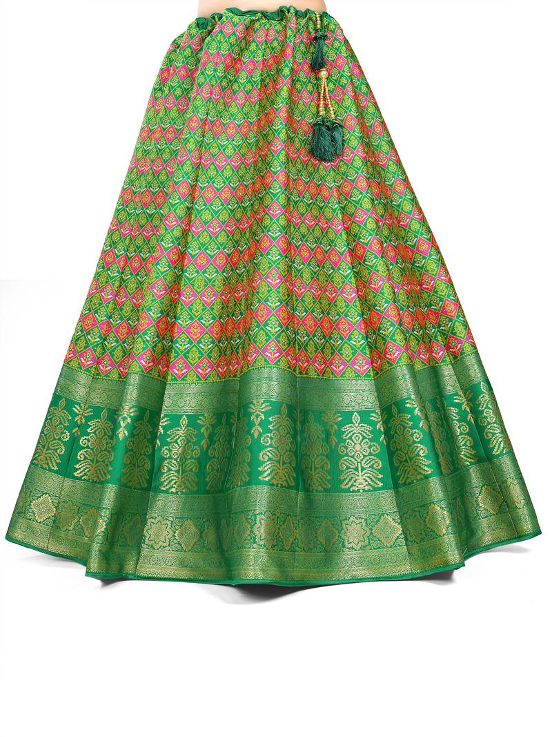 Traditional Banarasi silk Patola design Green colour lehenga with ...