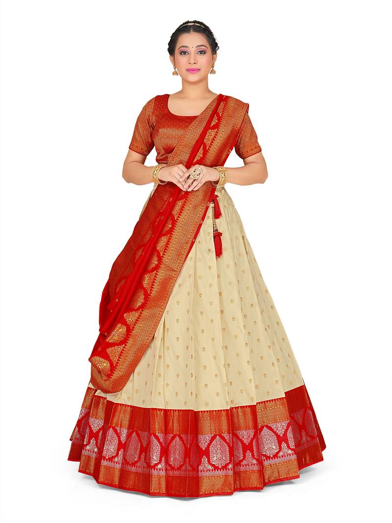 Cream Silk Banarasi Zari Woven Heavy Saree main image 1