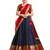 Get the stunning look by dressing up with latest trendy Blue and Red Half Saree with unstitched Blouse and Dupatta