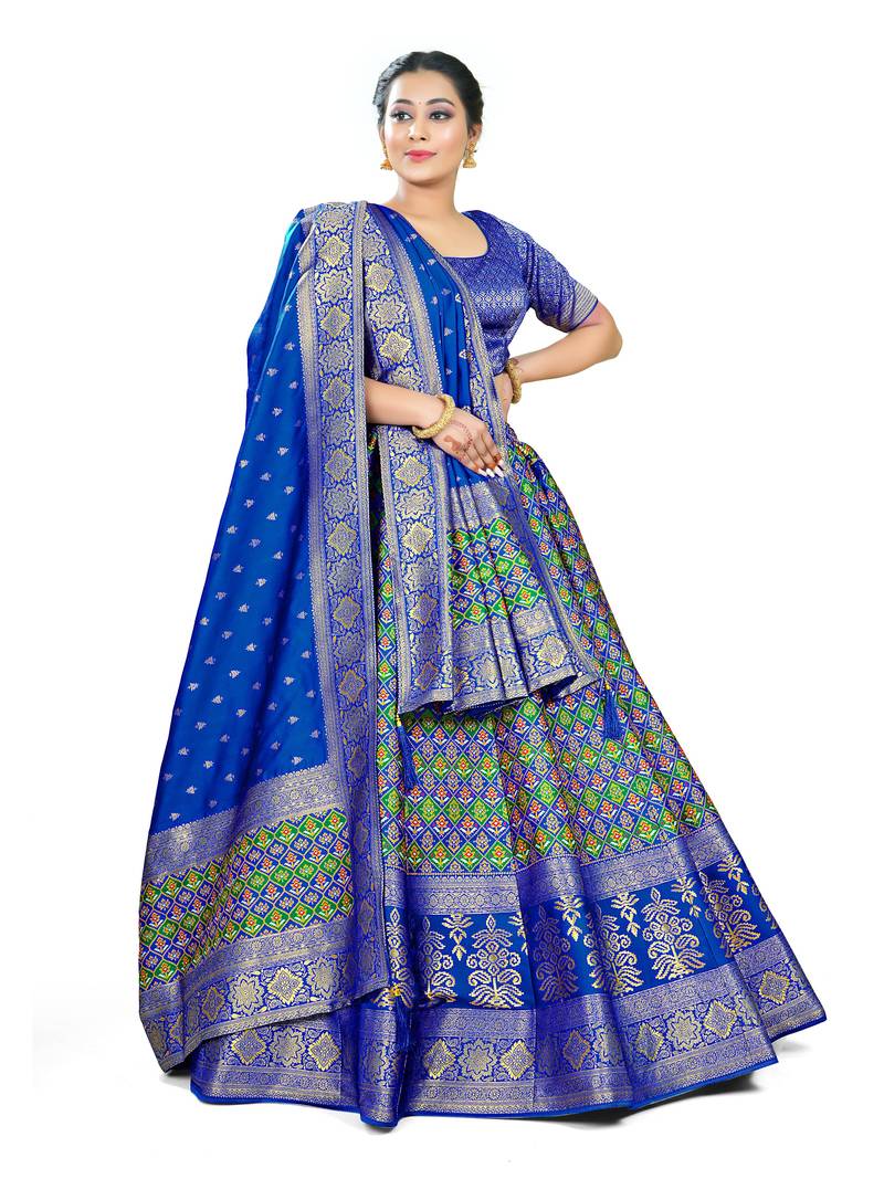 Traditional Banarasi silk Patola design Blue colour lehenga with ...