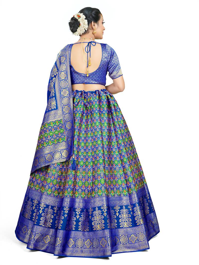 Traditional Banarasi silk Patola design Blue colour lehenga with ...
