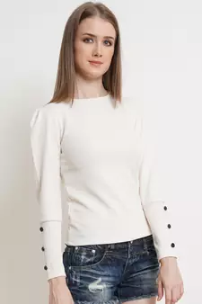 Popwings Women Casual Off White Botton Styling Solid Top