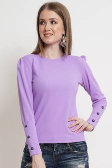 Popwings Women Casual Botton Styling Lavender Solid Top