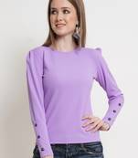 Popwings Women Casual Botton Styling Lavender Solid Top