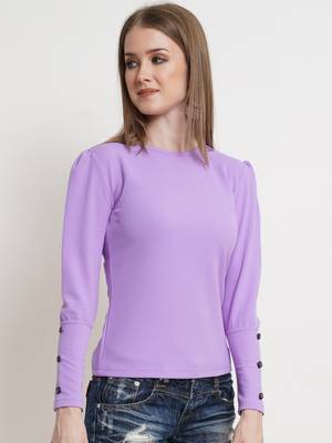 Popwings Women Casual Botton Styling Lavender Solid Top 2