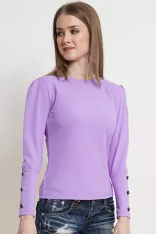 Popwings Women Casual Botton Styling Lavender Solid Top