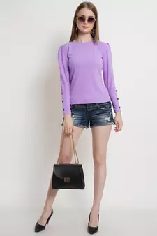 Popwings Women Casual Botton Styling Lavender Solid Top