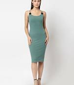 Popwings Women Casual Pastel Green Bodycon Long Rib Cotton Dress