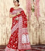 Red Printed Cotton Silk Saree Without Blouse