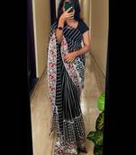Black embroidered net saree with blouse