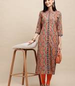 Orange Crepe Geomertic Printed Straight Kurta