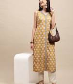 Mustard Crepe Floral Printed Straight Kurta