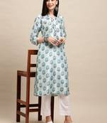 Sea Green Tussar silk Digital Printed  Straight Kurta