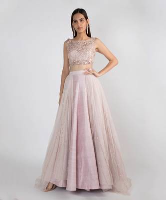 LILAC EMBROIDERED LEHENGA SKIRT WITH TIE-UP BLOUSE 1