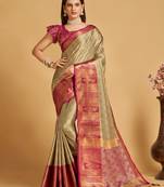 Beige Wevon Jacquard Designer Soft Silk Traditional-Sarees With Soft Silk Blouse