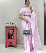 Light baby pink Pleated Pre Stitched satin saree WITH UN-STITCHED BLOUSE