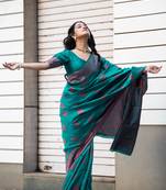 Turquoise Woven Banarasi Saree With Blouse