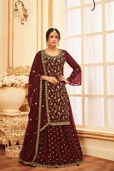 Wine Color Embroidered Georgette Trendy Salwar Kameez