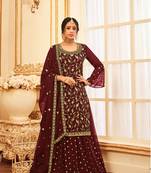 Wine Color Embroidered Georgette Trendy Salwar Kameez