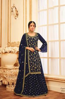 Navy Blue Color Embroidered Georgette Trendy Salwar Kameez