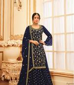 Navy Blue Color Embroidered Georgette Trendy Salwar Kameez