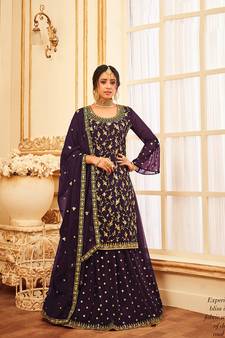 Dark Lavender Color Embroidered Georgette Trendy Salwar Kameez