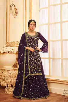 Dark Lavender Color Embroidered Georgette Trendy Salwar Kameez