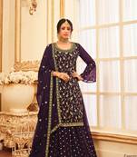 Dark Lavender Color Embroidered Georgette Trendy Salwar Kameez
