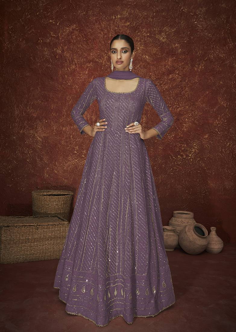 Lavender Sequence Work Anarkali Salwar Kameez
