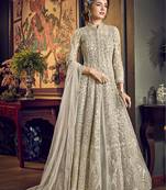Off White Wedding Net Anarkali Salwar Kameez