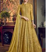 Mustard Wedding Net Anarkali Salwar Kameez