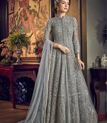 Grey Wedding Net Anarkali Salwar Kameez