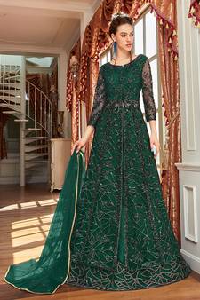 Dark Green Wedding Net Anarkali Salwar Kameez