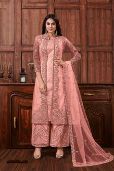 Peach Butterfly Net Mehndi Trendy Salwar Kameez