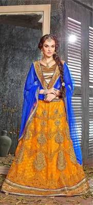 Yellow Embroidered Net Unstitched Lehnga Choli 1