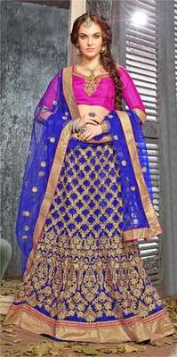 Blue Embroidered Net Unstitched Lehnga Choli 2