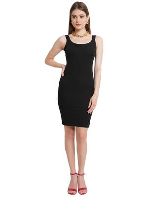Popwings Women Black Knee Length Bodycon Strap Dress 1