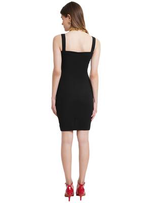 Popwings Women Black Knee Length Bodycon Strap Dress 3