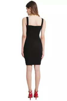 Popwings Women Black Knee Length Bodycon Strap Dress