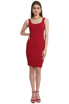 Popwings Women Maroon Knee Length Bodycon Strap Dress